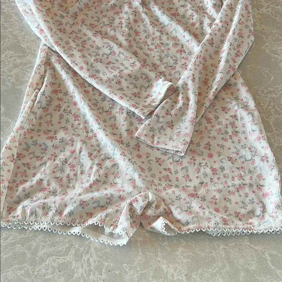 SOLD-Floral Button-Up Ribbed Pajama Onesie - Picture 3 of 3